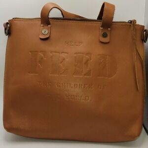 FEED Projects Brown Leather Tote Bag Help Feed The Children 75 Cognac Crossbody
